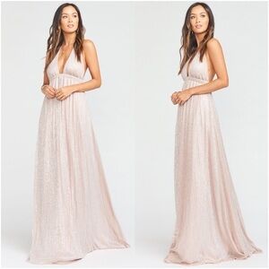Show Me Your MuMu Shimmering Maxi Dress in Blush